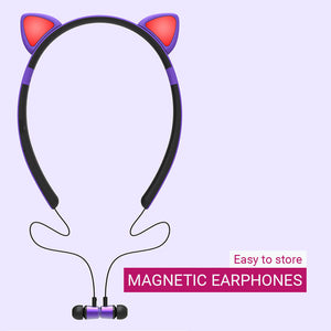 Wireless Bluetooth 5.0 Cat Earbuds Magnetic Mic Glow Magnet Earphones