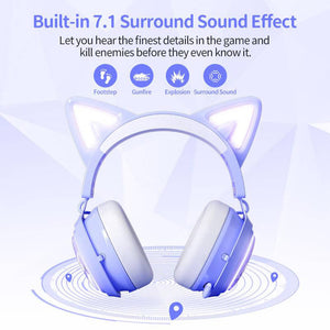 Wireless Cat Headset Microphone Surround Sound 7.1 RGB LED