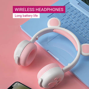 Wireless Cute Bear Ear Headphones Bluetooth 5.0 RGB Kids