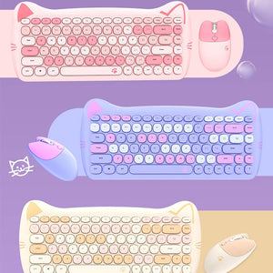 2.4Ghz Wireless Cute Kitty Combo Keyboard Mouse Compact Colors
