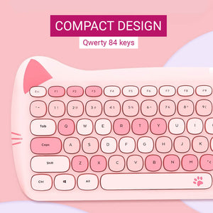 2.4Ghz Wireless Cute Kitty Combo Keyboard Mouse Compact Design Qwerty