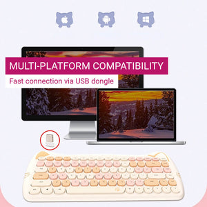 2.4Ghz Wireless Cute Kitty Combo Keyboard Mouse Compact Multi-Platform Compatibility