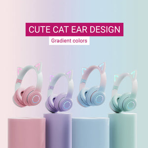 Wireless Gradient Cat Ear Design Headset Microphone RGB