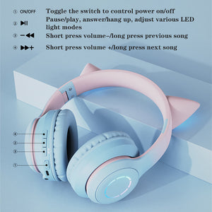 Wireless Gradient Cat Headset Microphone RGB On-Ear Controls