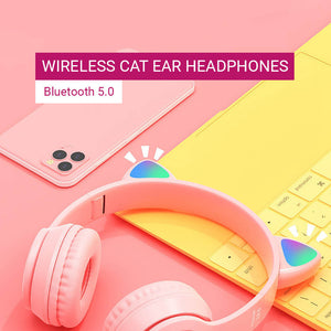 Wireless Kitty Ear Headphones Mic RGB Children Bluetooth 5.0