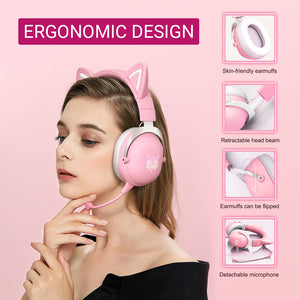 Wireless Kitty Headset Microphone Stereo RGB Ergonomic Design