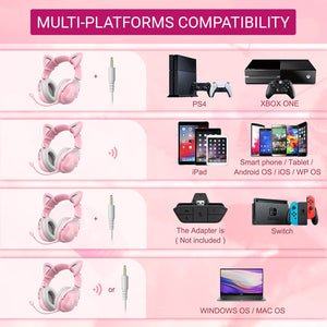 Wireless Kitty Headset Microphone Stereo RGB Multi-Platforms Compatibility