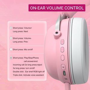 Wireless Kitty Headset Microphone Stereo RGB On-Ear Volume Control