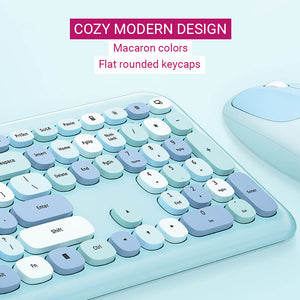 2.4Ghz Wireless Macaron Color Combo Keyboard Mouse Multimedia Cozy Modern Design