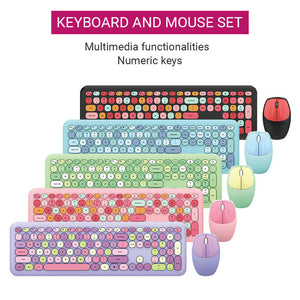 2.4Ghz Wireless Macaron Color Combo Keyboard Mouse Multimedia Keys Numeric Keys