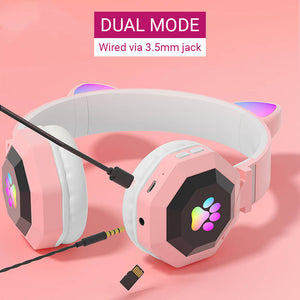Wireless Neko Headphones Mic Kiddo RGB Dual Mode Wired
