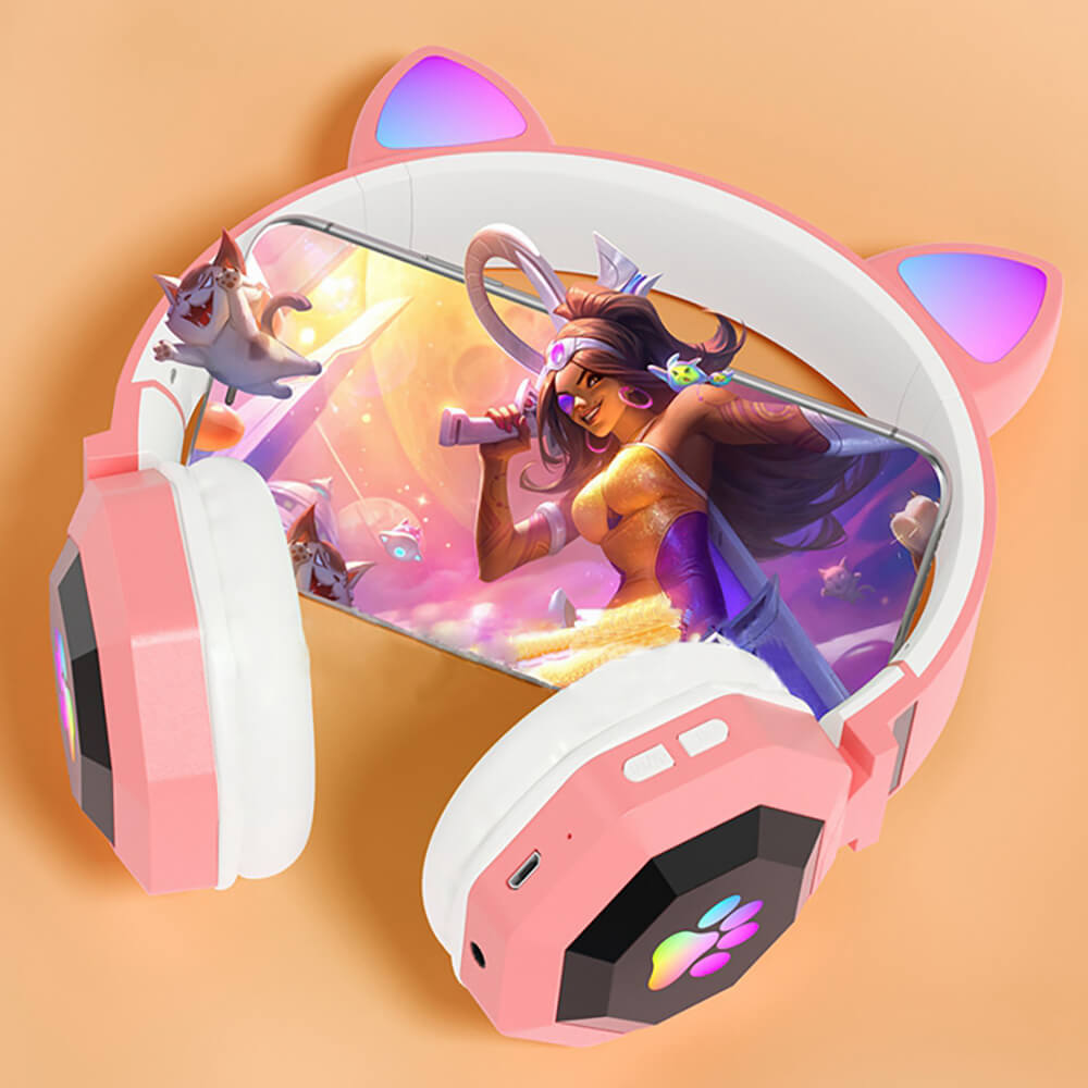 Wireless Neko Headphones Mic Kiddo RGB Gamer