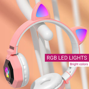 Wireless Neko Headphones Mic Kiddo RGB LED Lights