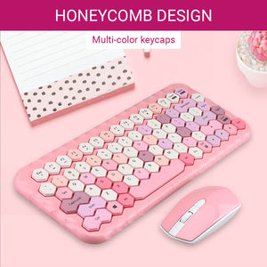 2.4Ghz Wireless Slim Honeycomb Design Combo Keyboard Mouse Multi-Color Keycaps