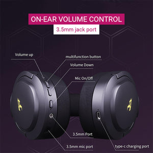 2.4Ghz Wireless Surround Sound Headset Microphone ANC RGB On-Ear Volume Control