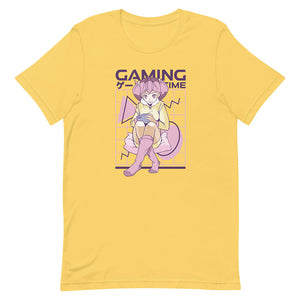 Yellow Casual Gaming Girl Time Shirt Playing Phone