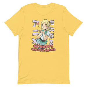 Yellow Cute Blonde Schoolgirl Anime Watcher Tee Kiss Wink