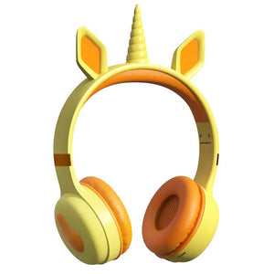 Yellow Cute Unicorn Headphones Wireless RGB Kids
