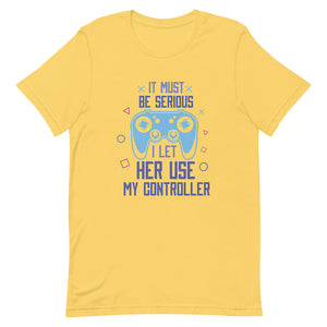 Yellow Funny Serious Gamer Revelation Quote Shirt Game Controller