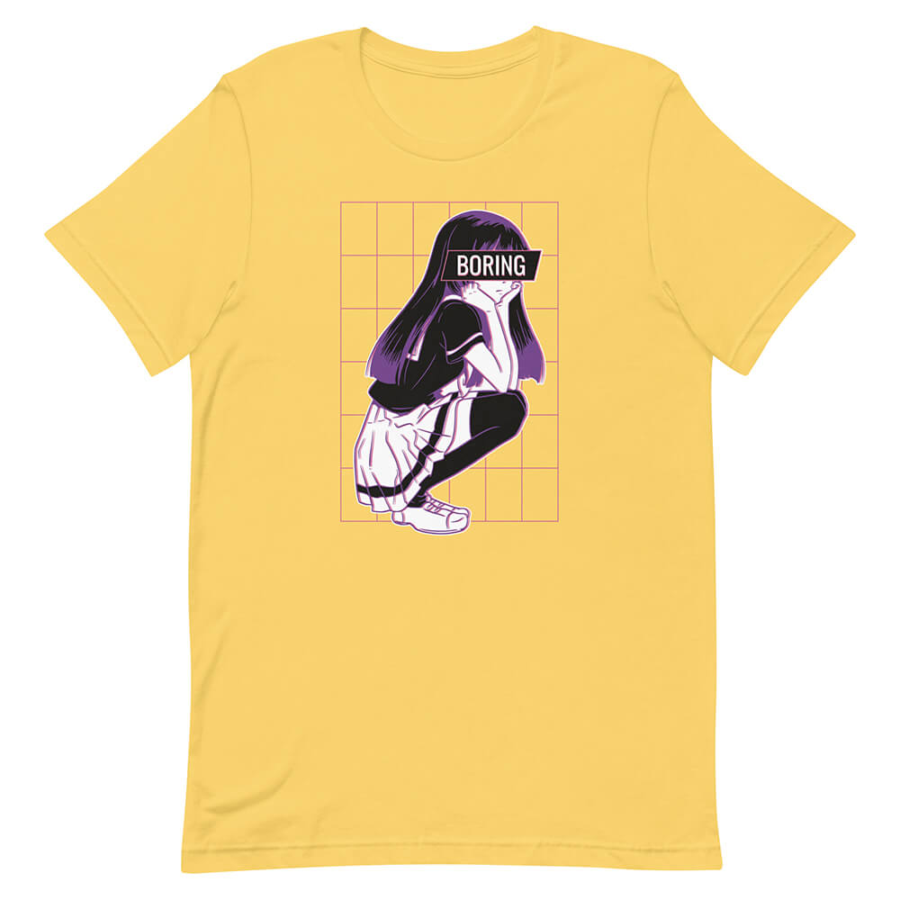 Yellow Glitchy Bored Anime Schoolgirl Tee Asocial Classmate