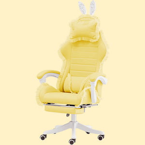 Yellow Lace Rabbit Ear Gaming Chair Footrest Reclining Backrest