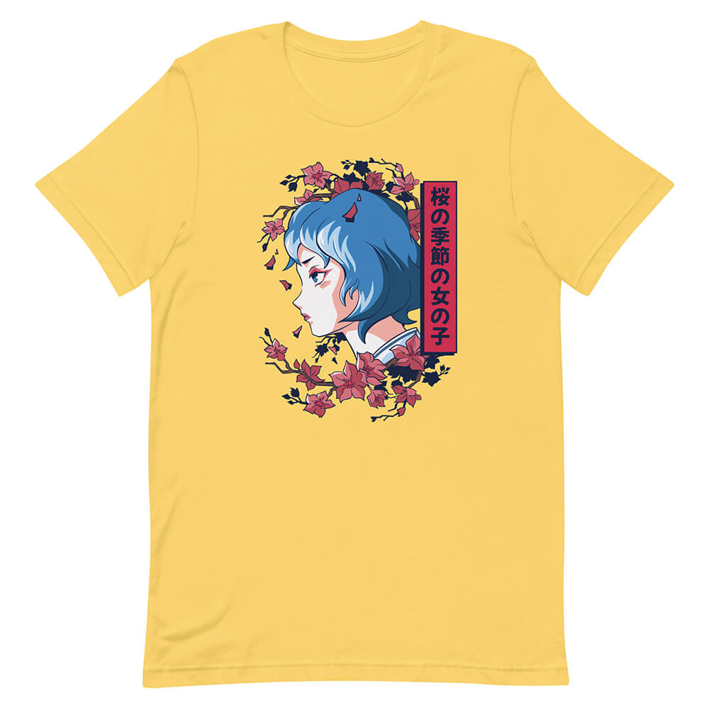 Mature Blue Hair Anime Woman Shirt Sakura Flower - Dubsnatch