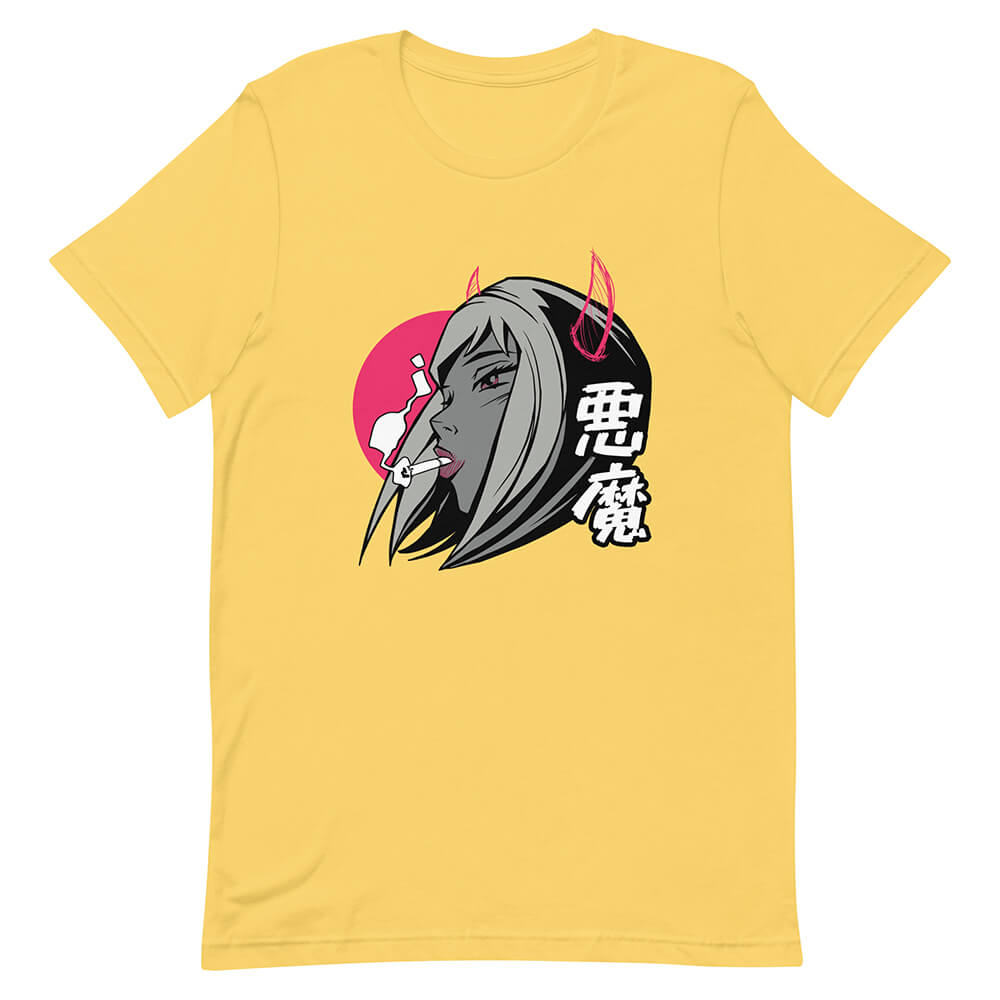 Yellow Pretty Demon Horn Smoking Girl Shirt Blood Moon