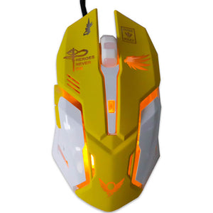 Yellow Wired Game Mouse Optical 2400 DPI Backlight