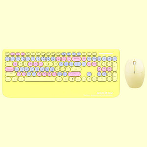 Yellow 2.4GHz Wireless Sweet Color Combo Keyboard Mouse Wrist Rest